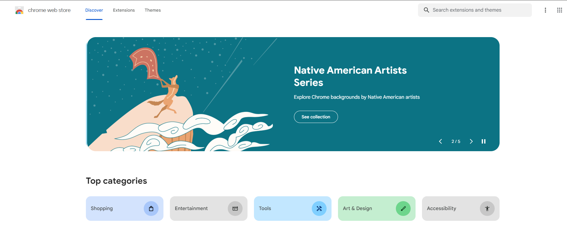 Google Chrome Web Store homepage